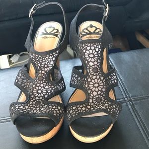 Black open toed wedge heels
